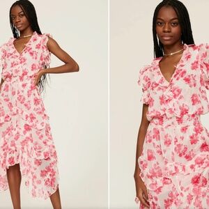 Misa Los Angeles High Low Dress in Red Floral